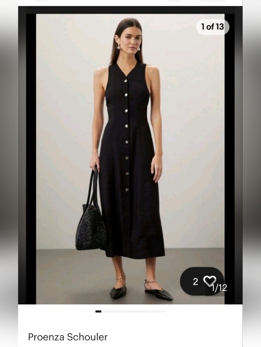 Proenza Schouler Black Sleeveless Button-Front Midi Dress with Silver Buttons - Picture 13 of 16